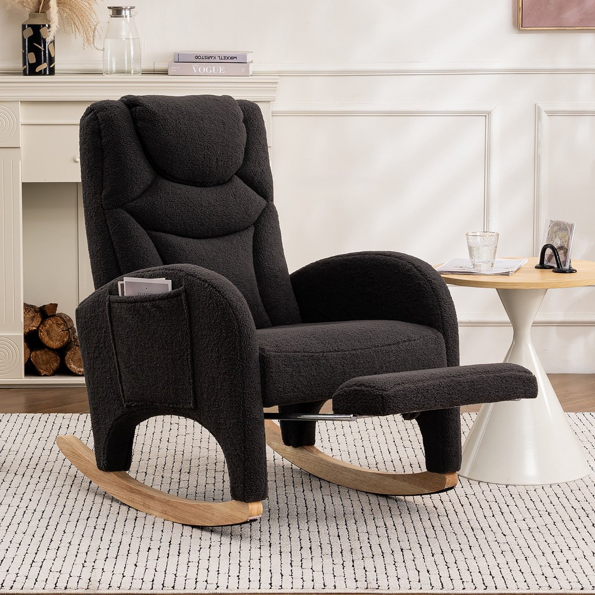 Sweiko Schommelstoel - Relaxfauteuil - Teddy - Met voetsteun - Donkergrijs