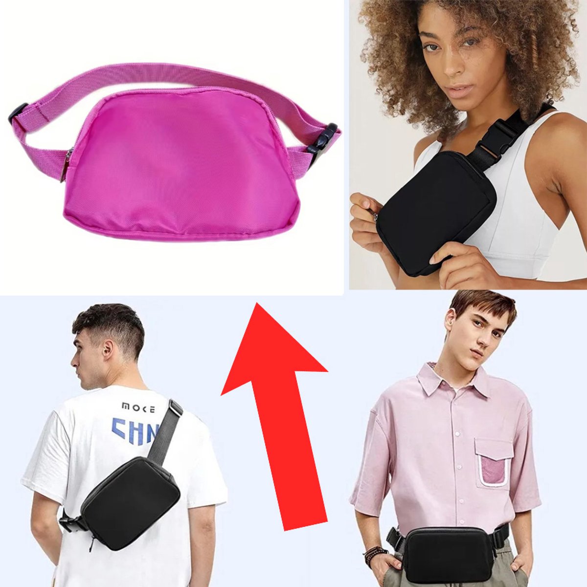 Actie4you® - Heuptas - Fanny Pack – Unisex - Buideltas - Schoudertas - Heuptasje Dames en Heren - Voor Al Uw Stijlvolle Outfits - Donker Roze