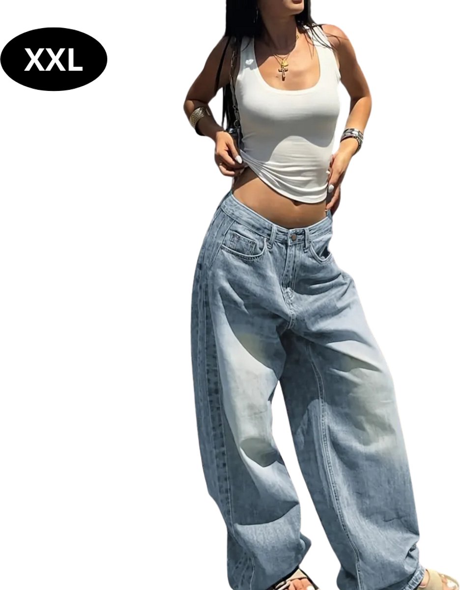 Livano Lange Broek Dames Spijkerbroek Broeken Spijker Pants Jeans Trouser Loose Fit Straight Leg – Lichtblauw
