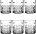 Ensemble de six verres à eau avec des motifs en losange et des lignes verticales.