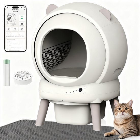 Automatische Kattenbak - Zelfreinigend Electrische Kattenbak - Bedienen via App - 65L + 8L - Incl stekkeradapter en 1 rollen Kattenbakzakken - Slimme Waarschuwing - Gezondheidsbewaking - Incl. Kattenbakmat