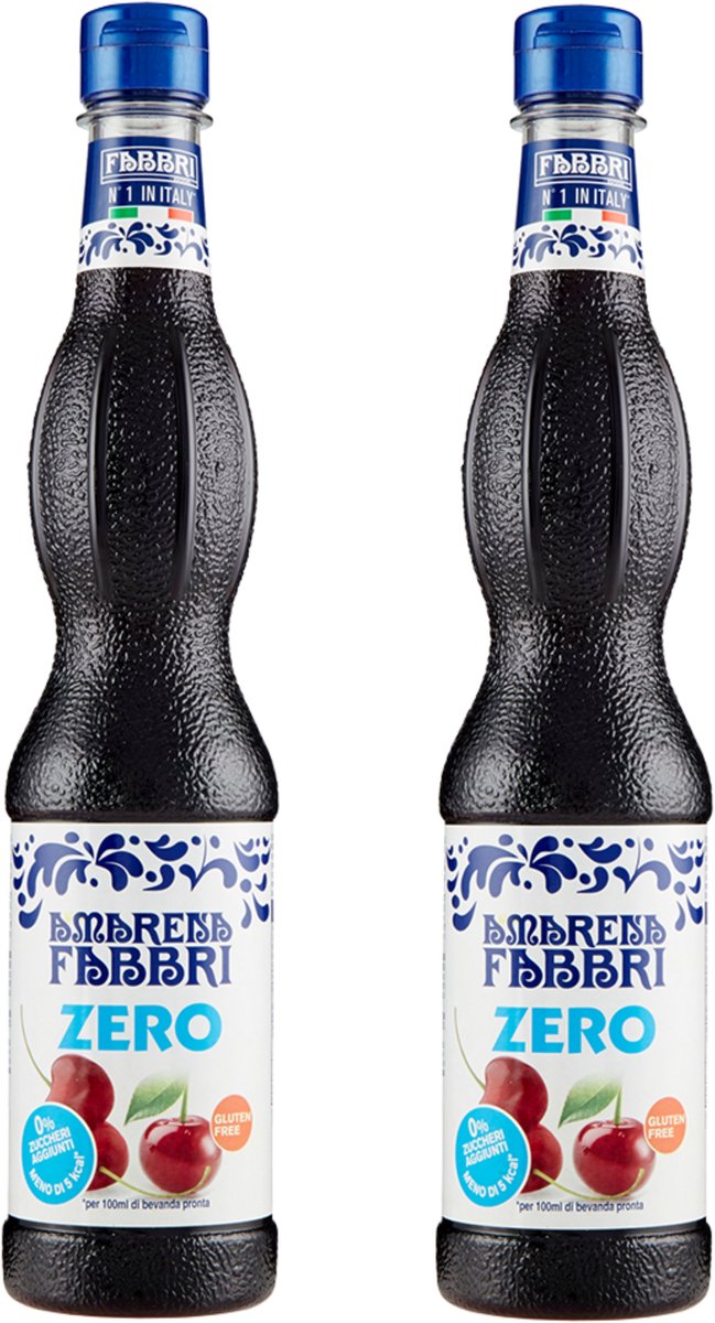 Set van 2 - Fabbri 1905 - Amarena Zero 560ml | Zonder toegevoegde suiker en glutenvrij | fles met hersluitbare dop
