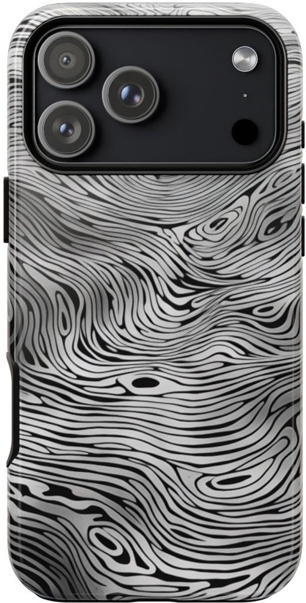 Zwart-Witte Abstracte Lijnenstructuur – Telefoonhoesje Geschikt voor iPhone 17 Pro Max