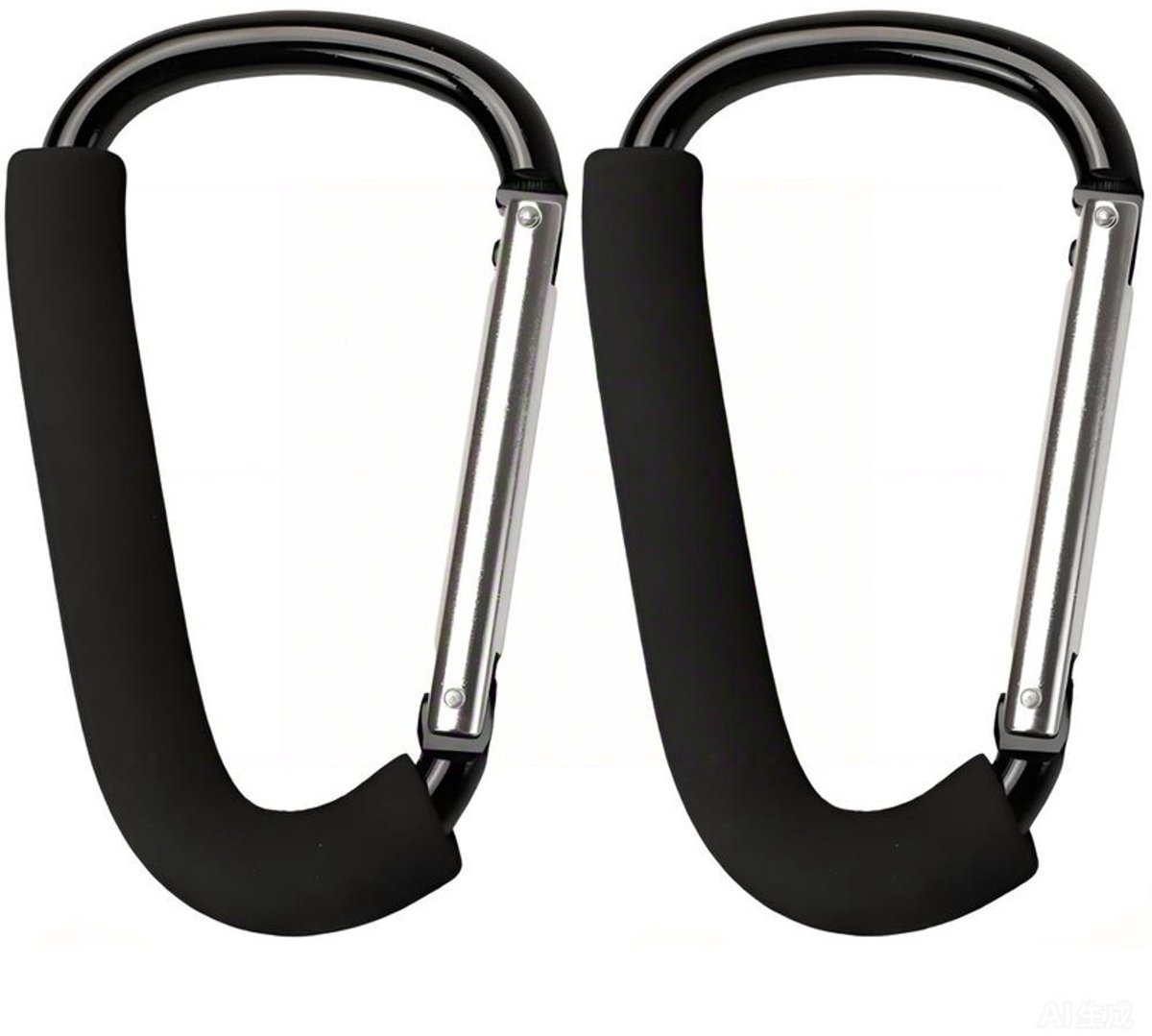 Image of 2 kinderwagenhaken - universele babyhaak - kinderwagen - karabijnhaak - groot - mamaclip - multifunctionele clip - aluminium boodschappenkarabijnhaak