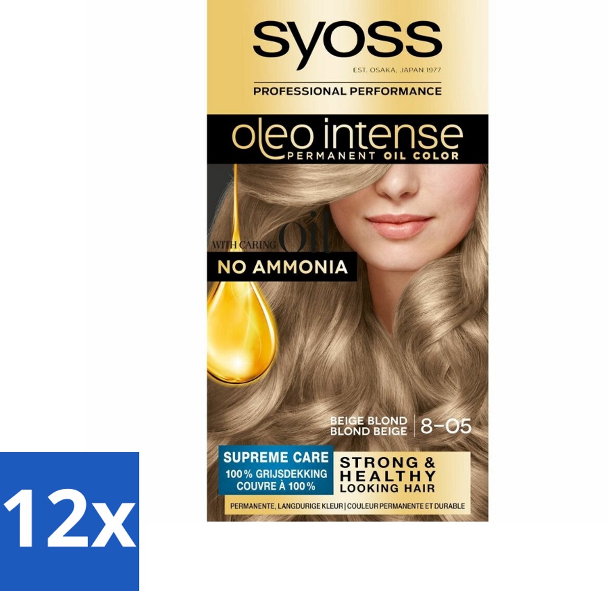 12 x SYOSS - Oleo Intense 8-05 Beige Blond - Haarverf - Zonder Ammoniak - Grijsdekking - Langdurige Kleur - Permanente Haarkleuring - Haarkleur - Haarkleur Zonder Ammoniak - Olie-formule - Grijsdekking