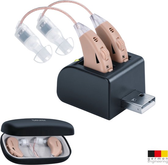 Beurer HA 55 Pair Hoortoestel - Gehoorapparaat - Gehoorversterker - RIC - 500-3200 Hz - Set van 2 - Incl. oplaadstation en oplaadbare batterijen - 3 Opzetstukken - 3 Jaar garantie