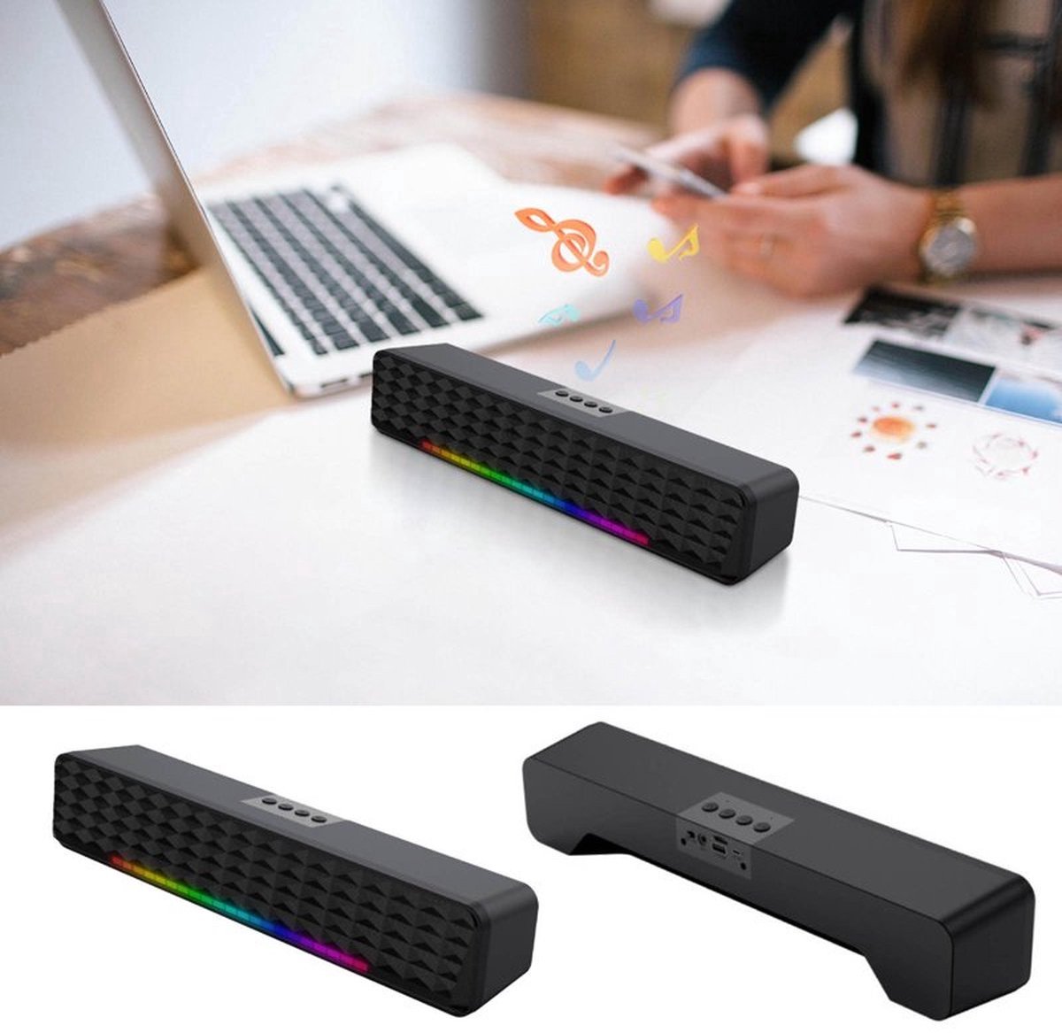 Bluetooth 5.0-luidspreker-Subwoofer-Soundbar-RGB dynamische lichteffecten PC-luidsprekers-professionele dual-mode geluidseffecten-Geschikt voor computers, mobiele telefoons en tv's - Bluetooth - €39,95