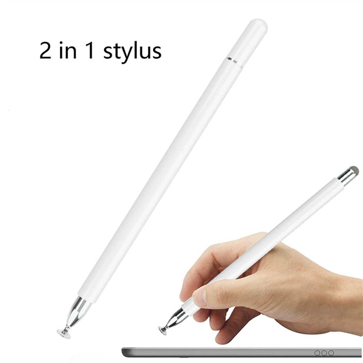 2-in-1 Stylus Pen – Universele Touchscreen Pen voor iOS & Android tablets – Wit
