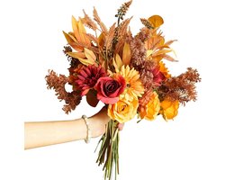 2 Stuks- Kunstbloemen - Kunstboeket - Herfstboeket - 17 inch - Herfstbloemen - Bruidsboeket - Geschikt voor bruiloften, woonkamers en eetkamers - Landelijke woondecoratie - Tafelstuk - 44 cm - Oranje (Op de hoofdfoto worden 2 boeketten getoond)