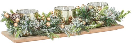 Kerststukje theelichthouder - goud -38 x 12 x 1.5 cm- tafel ornament - kerst tafeldecoratie - kerstversiering