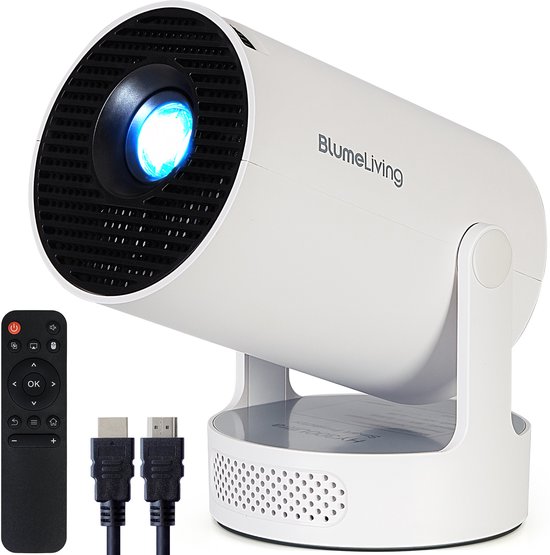 Blume Living ® Mini projecteur LED HY300 Ultra Smart Projector + Haut-parleur intégré - Support 4K - Projecteur LED avec Android 11 - Courte focale et Wi-Fi - Home Cinéma portable, Plein air