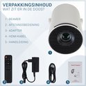 Contenu de la boîte : projecteur, télécommande, adaptateur, câble HDMI et manuel.