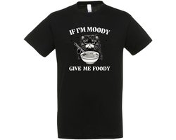 If I’m Moody Give Me Foody T-shirt - cadeau - Kat - Zwart - Grappige T-shirts - DrogeHumor - Maat L