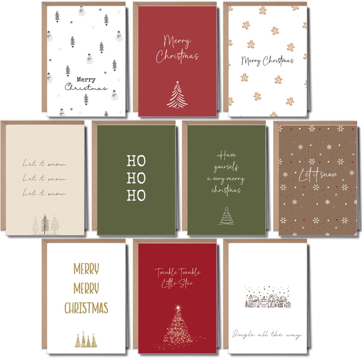MIJOMA Kerstkaartenset van 10 met enveloppen - 2 ontwerpen per set - 14