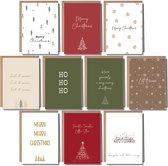 10 Luxe Kerstkaarten met Enveloppen - Wenskaarten Set Kerst - Kerstkaartjes - Nieuwjaarskaarten - Blanco - Aardse Kleuren - A6