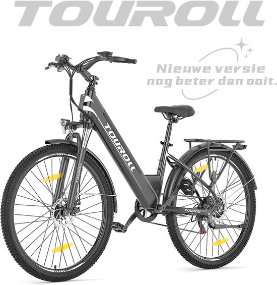 Touroll J1 ST-Vélo électrique-Grands pneus 27,5x2,1" et vitesses Shimano à 7 vitesses-Moteur puissant-Batterie efficace et remplaçable-Écran LCD intelligent et 5 niveaux d'assistance-Éclairages de vélo certifiés StVZO et porte-bagages robuste