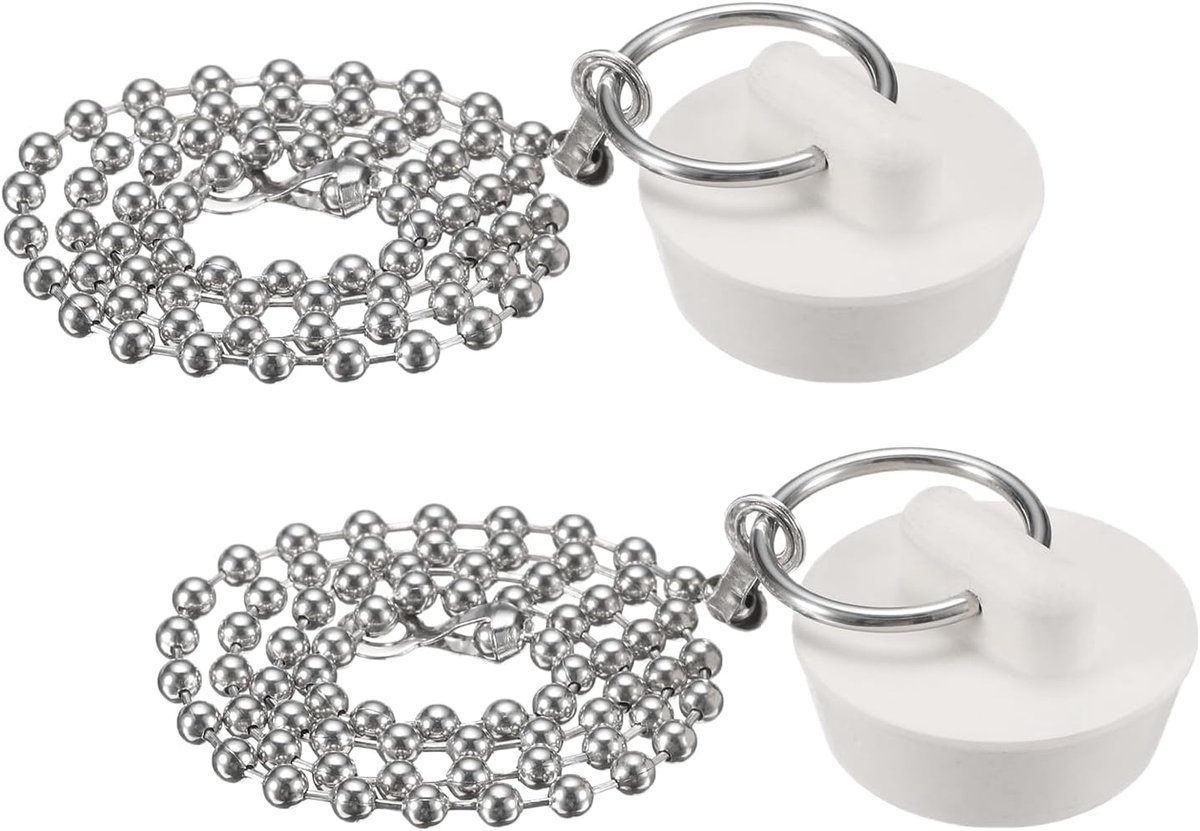 Gootsteenstop - Badstop - Diameter 43mm - met ketting (Chroom) 40cm - 2 stuks - universele - rubber - Afvoerstop - plugstop - Gootsteenstopper - Gootsteenplug - Keukengootsteen Badkamergootsteen stopper