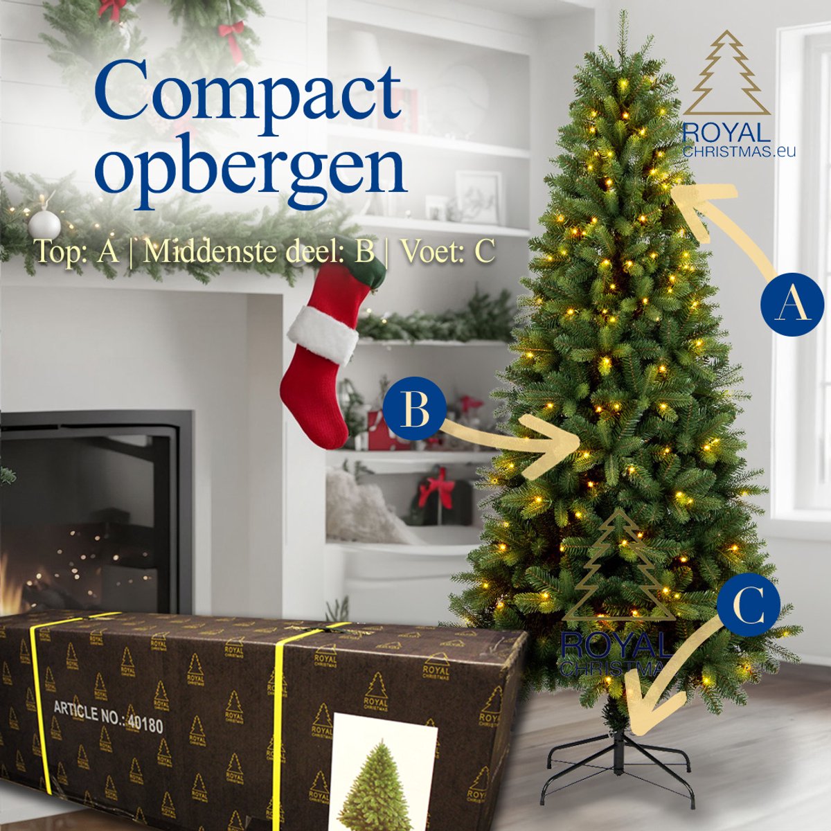 Royal Christmas -Smalle Kunstkerstboom met verlichting - Alaska Premium - 210cm met 250 LED-Lampjes – foto 5