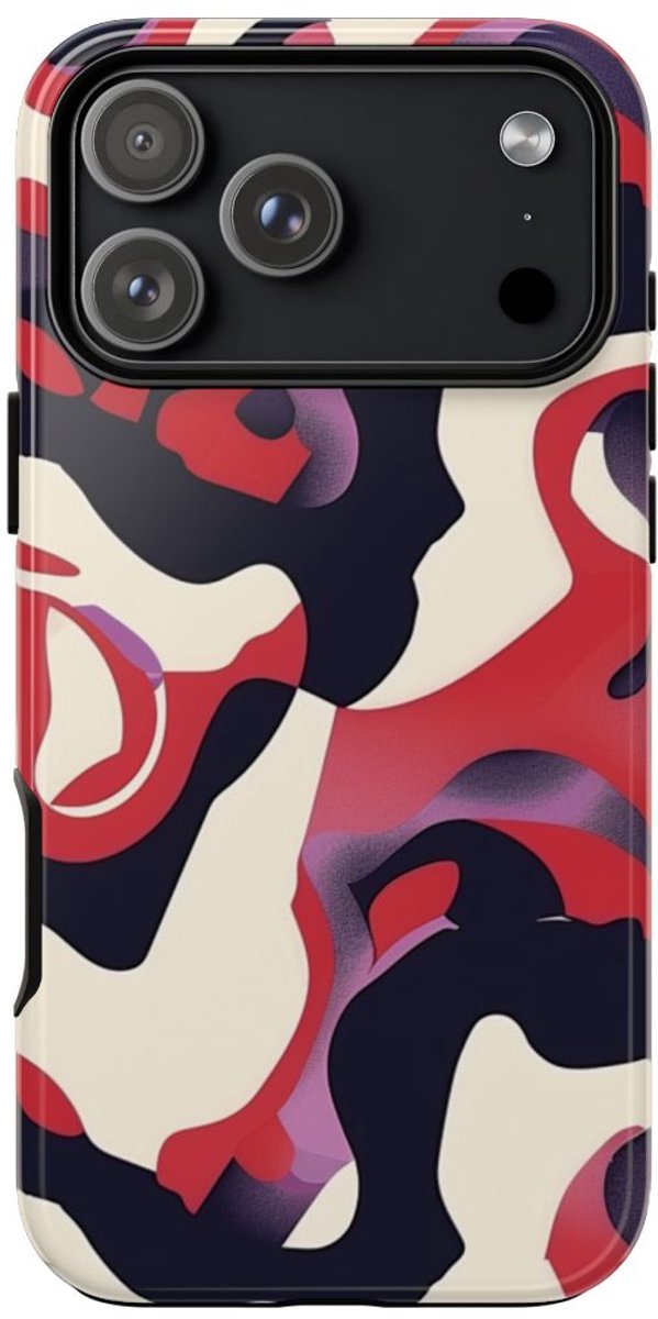 Abstract Rood-Zwart-Crème Patroon – Telefoonhoesje Geschikt voor iPhone 17 Pro Max
