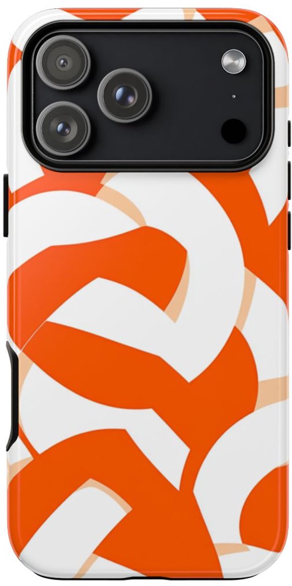 Oranje en Wit Geometrisch Patroon – Telefoonhoesje Geschikt voor iPhone 17 Pro Max