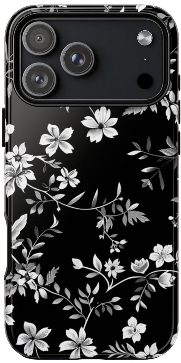 Zwart-Wit Bloemenpatroon – Telefoonhoesje Geschikt voor iPhone 17 Pro Max
