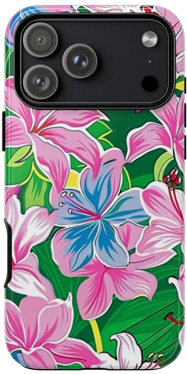 Roze en Blauwe Bloemenprint – Telefoonhoesje Geschikt voor iPhone 17 Pro Max