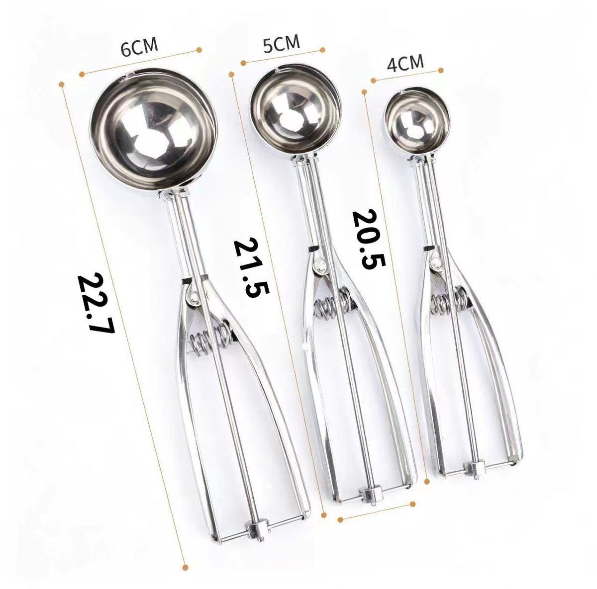 longziming -3 Stuks RVS Fruit-IJslepels: 4cm/5cm/6cm, Ideaal voor Watermeloen & Ijsbolletjes