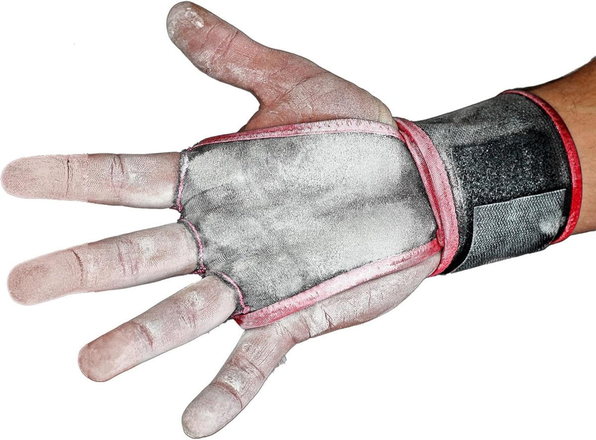 JerkFit Wodies 2-in-1 Wrist Wraps – Handgrepen met polssteun – Volledige palmbescherming – Voor gewichtheffen, WODs, calisthenics & gymnastiek – Rood – Maat XL