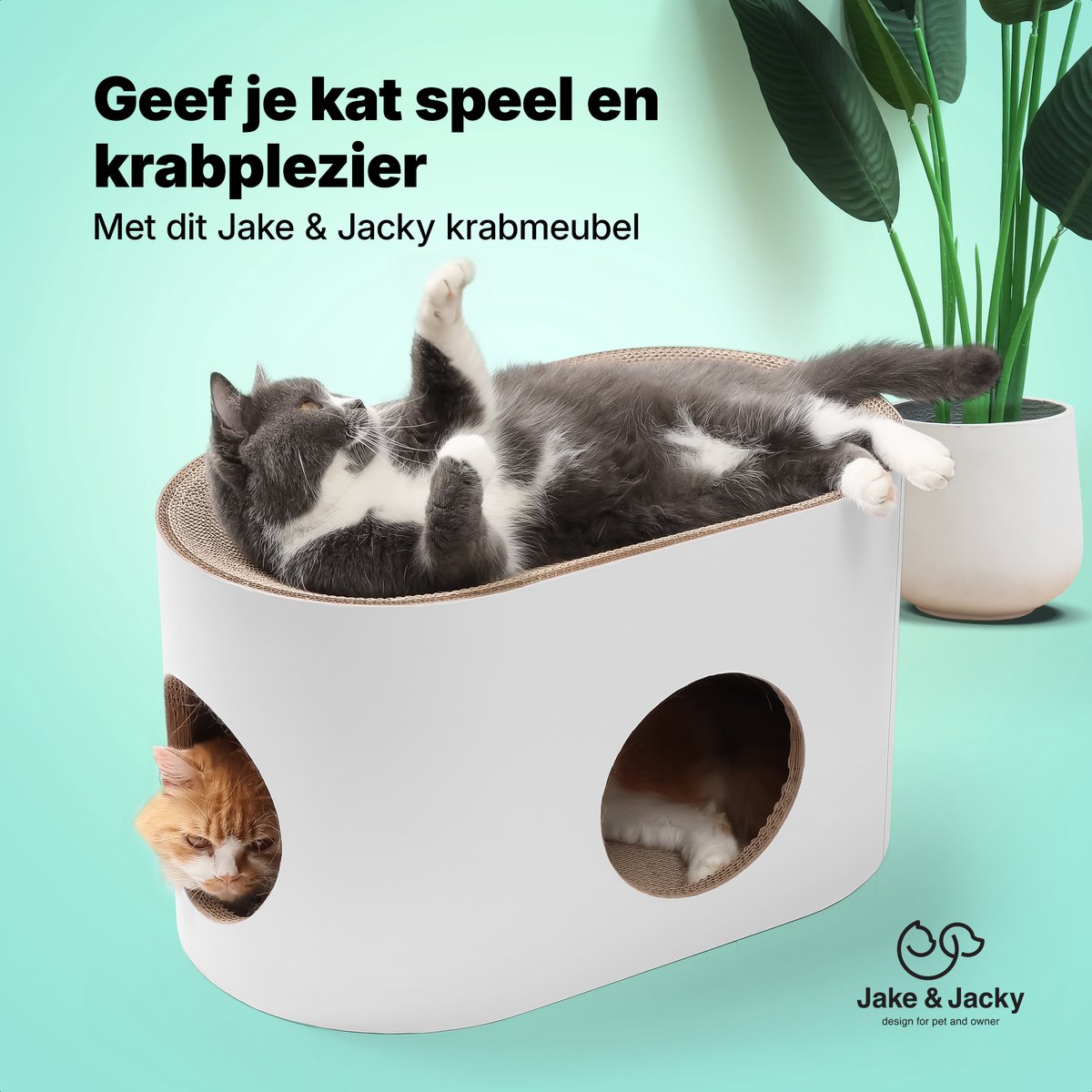 Jake and Jacky Krabkarton voor Katten - Kattenhuis Karton - Krabpaal Karton - Krabmand - Krabplank - Krabmeubel - Kartonnen Krabmat - Kattenmand - Kattenbed - 60x34x34cm – foto 2