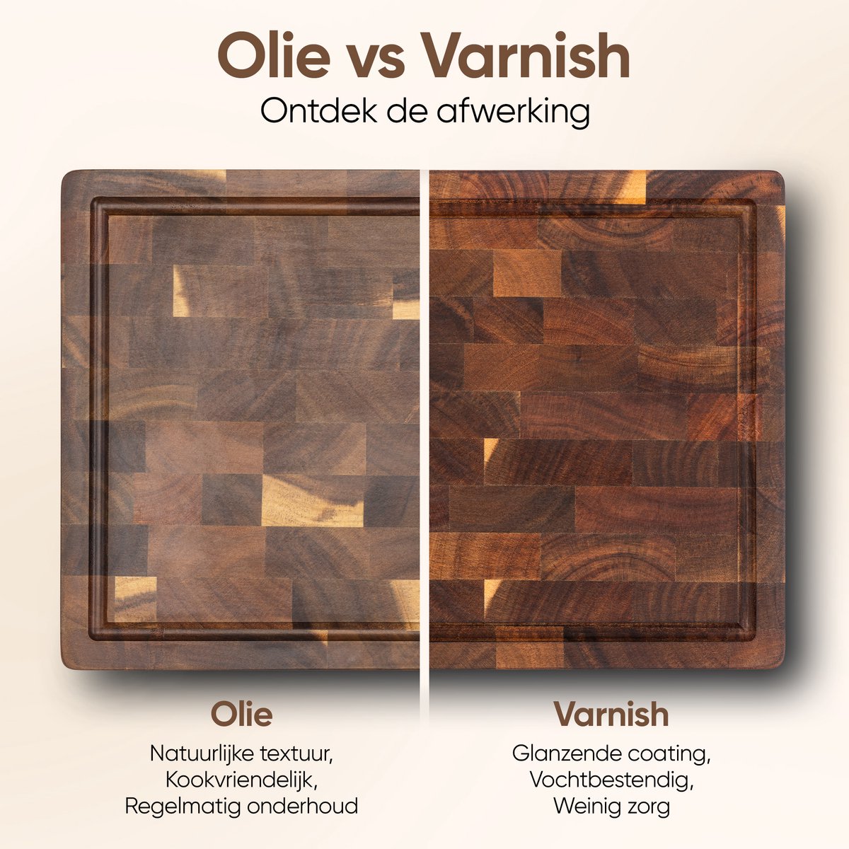 MAKUMORI Premium Snijplank van massief hout, kopshout, End Grain 40x29x3cm - Van Heveahout -FSC®-gecertificeerd, standvoetjes, sapgoot en grote greepuitsparingen