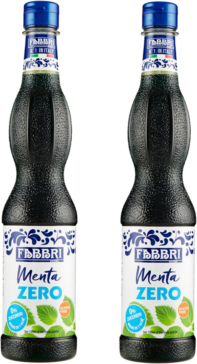Set van 2 - Fabbri 1905 - Menta Zero 560ml | Zero toegevoegde suiker en glutenvrij fles met hersluitbare dop