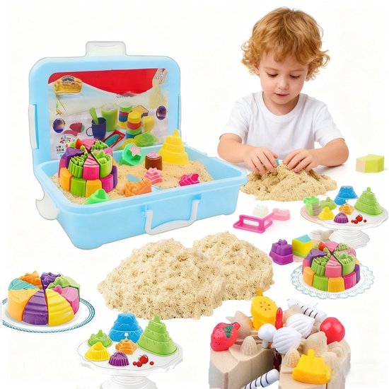 Zand - zand set (1000g Zand + 21PCS) - SpeelZand - Zandkoffer set met 1000g origineel zand en gereedschap - Sensorisch speelgoed