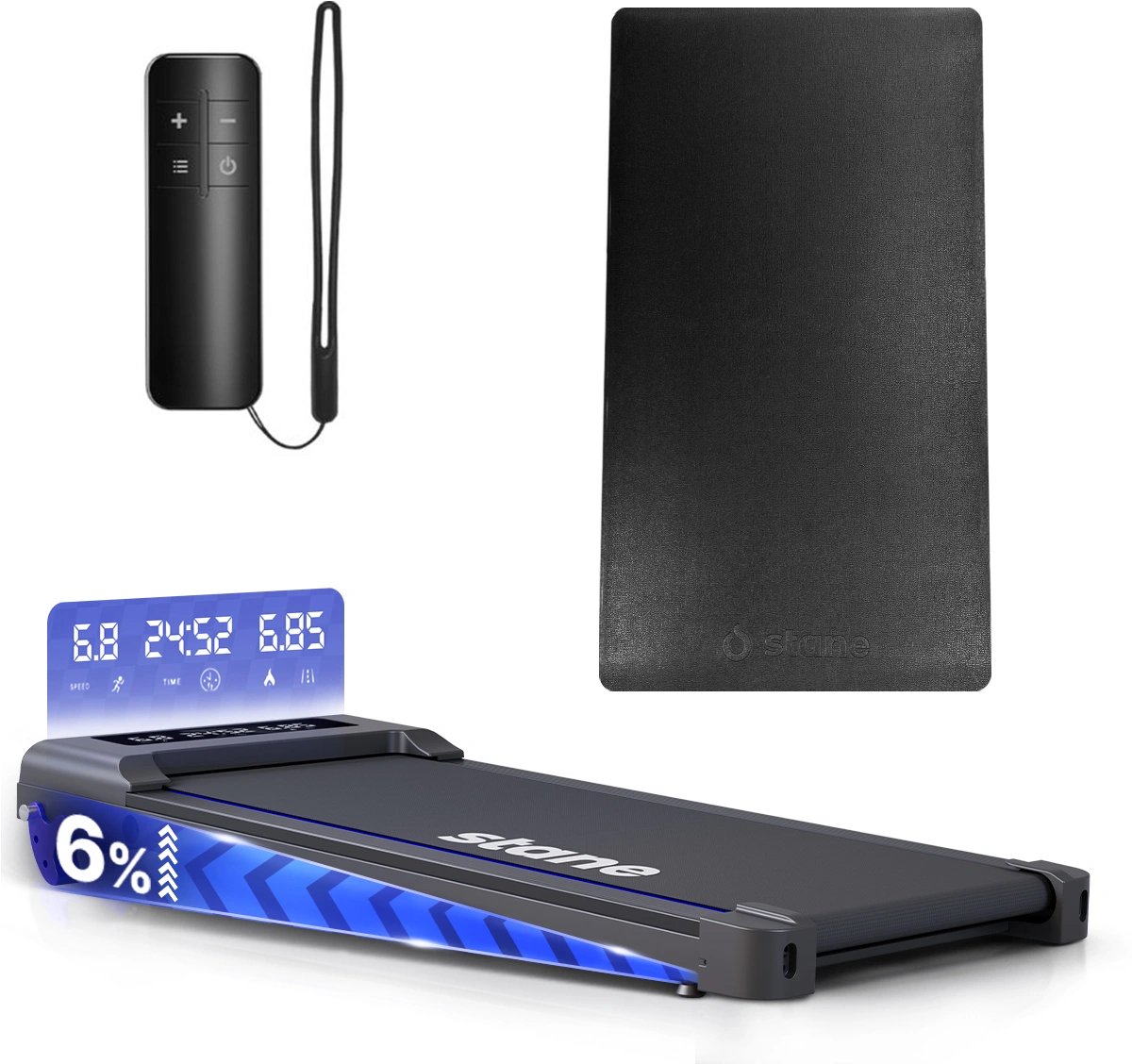 Loopband Inklapbaar en Electrisch Voordeelbundel - Opvouwbare Loopband met 6% Hellingfunctie - Walkingpad voor Fitness of tijdens Thuis Werk - Stane