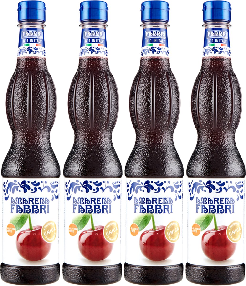 Set van 4 - Fabbri 1905 - Fabbri Amarena siroop 560ml | Glutenvrij | Ideaal voor slushies, drankjes en ijslolly's | fles met hersluitbare dop