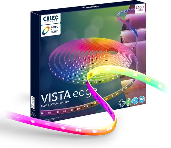 Calex LED Strip - 30 Meter - RGB + CCT Individual Control - 1400 Lumen - Binnengebruik - Koel tot Warm Wit Licht & Kleuren Verlichting - Muzieksynchronisatie - Afstandsbediening