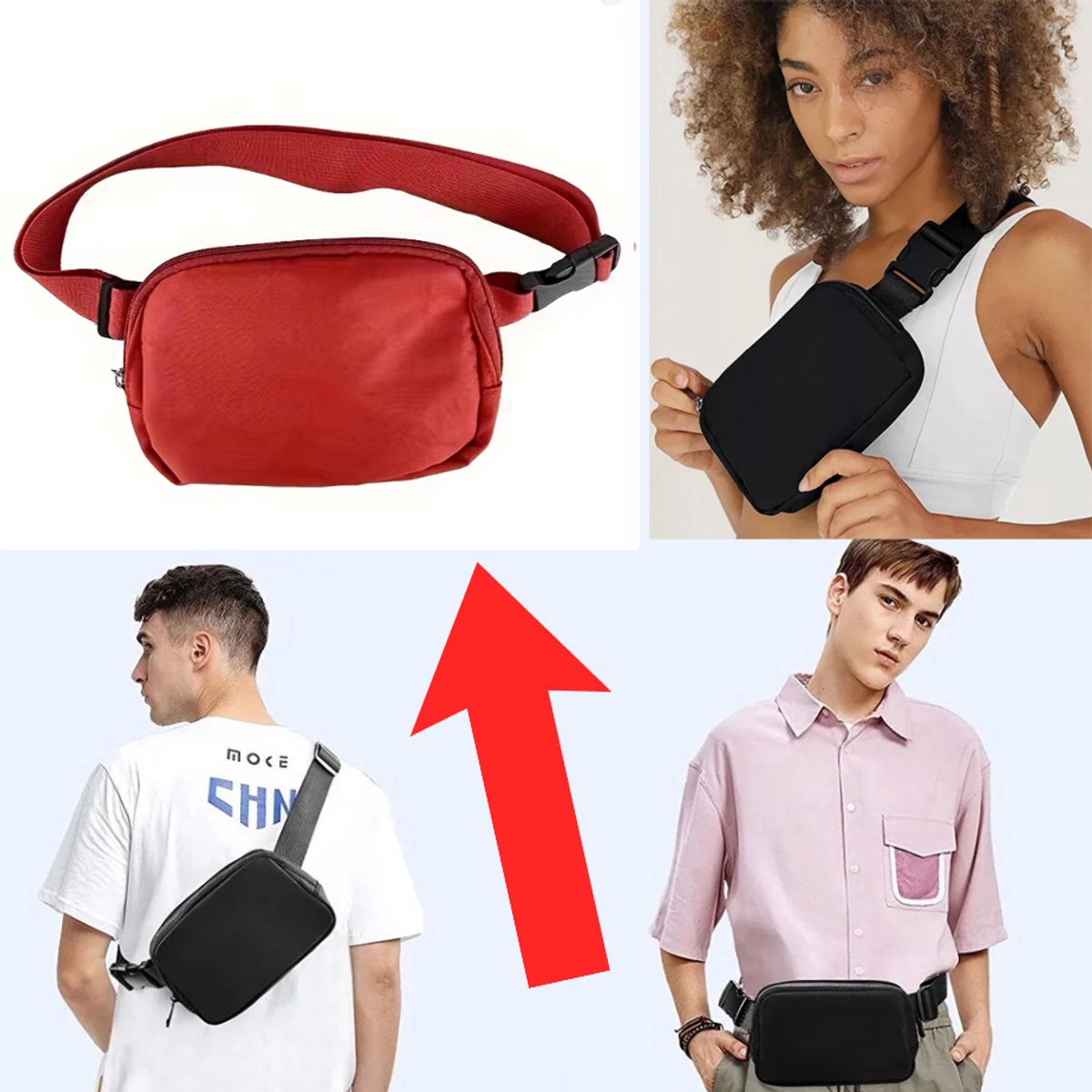 Actie4you® - Heuptas - Fanny Pack – Unisex - Buideltas - Schoudertas - Heuptasje Dames en Heren - Voor Al Uw Stijlvolle Outfits - Rood
