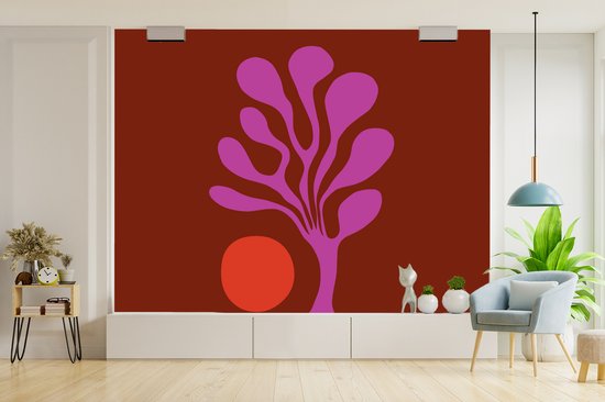 Behang - Fotobehang Boom - Paars - Cirkel - Vloeiend - Breedte 375 cm x hoogte 300 cm