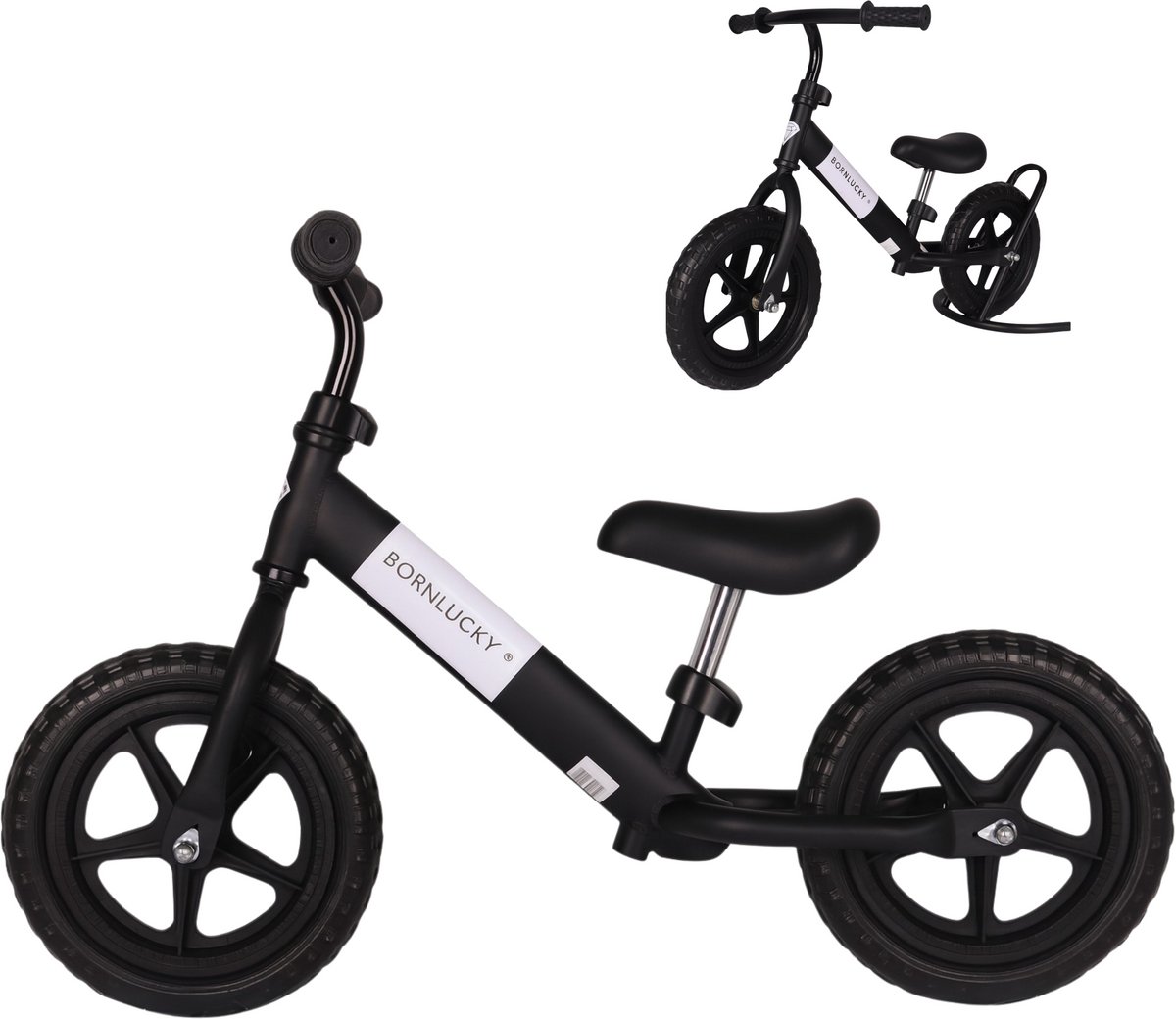 Born Lucky Loopfiets / Balance Bike Verstelbaar Stuur & Zadel - Black