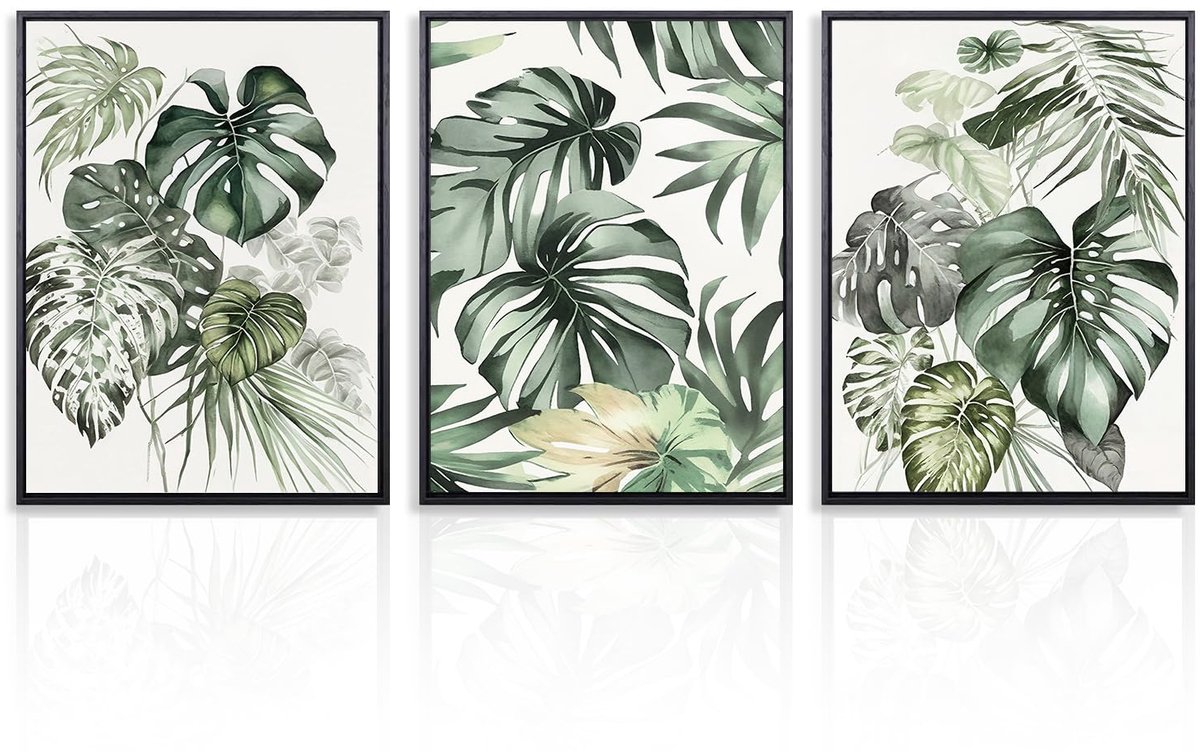 Azomor® Set van drie botanische wandposters met tropische bladeren voor diverse ruimtes
