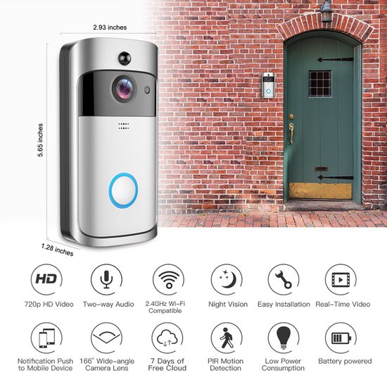 Intelligente visuele intercom draadloze deurbel home WIFI remote video deurbel, zilver van Zosi — afbeelding 2