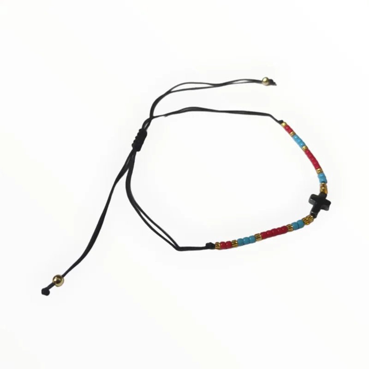 Armbanden - Handgemaakte verstelbare hematiet armband - Blauw - Rood
