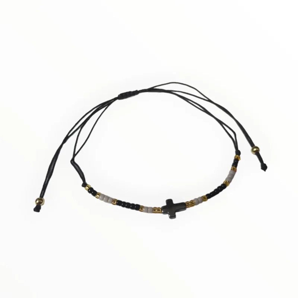 Aramat Jewels - Handgemaakte hematiet armband - Zwart-wit-goudkleur