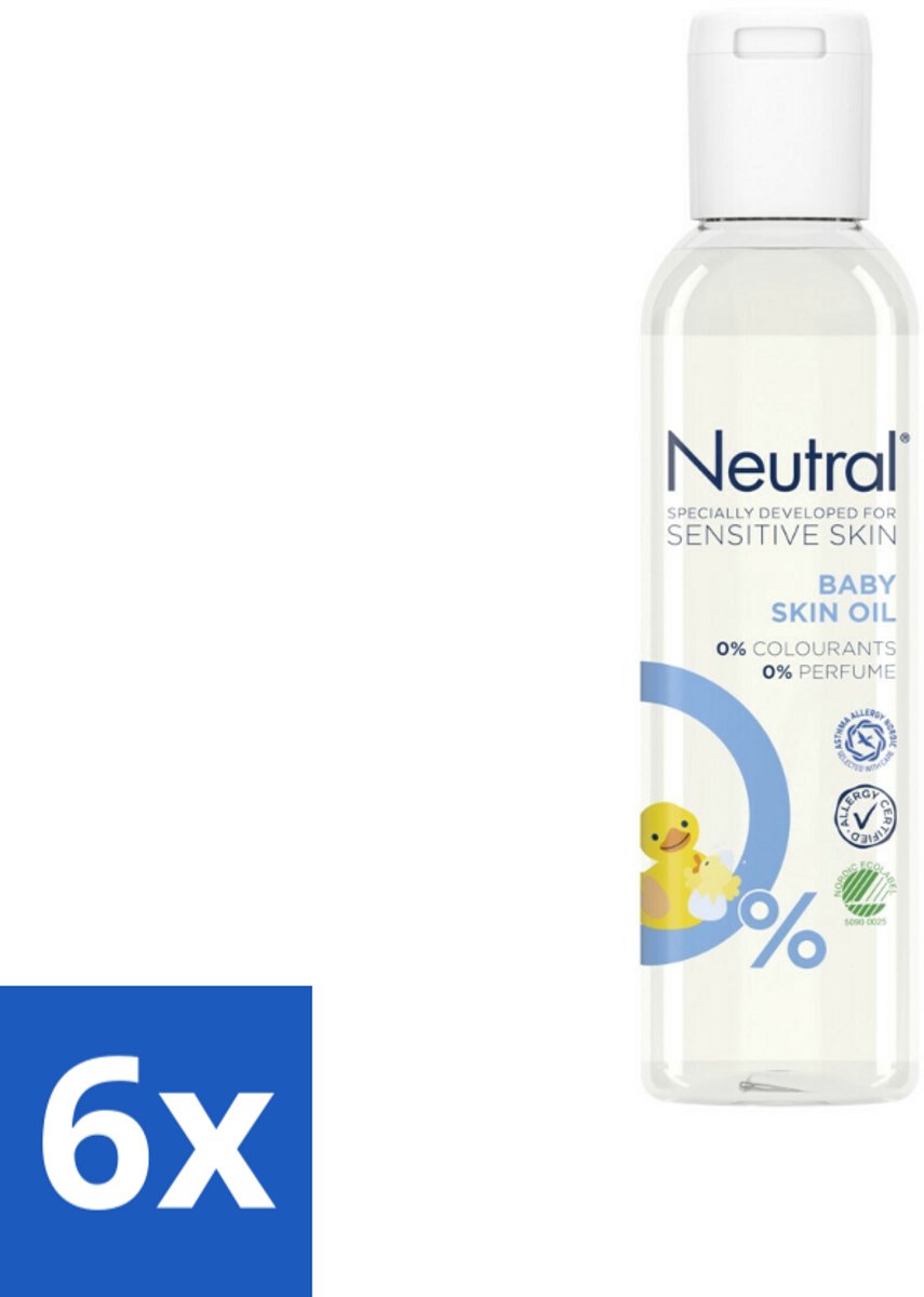 Image of 6 x Neutral - Baby Huidolie - Gevoelige huid - Parfumvrij - 150 ml - Babyhuid - Babyolie - Parfumvrije Babyolie - Gevoelige Babyhuid - Babyverzorging