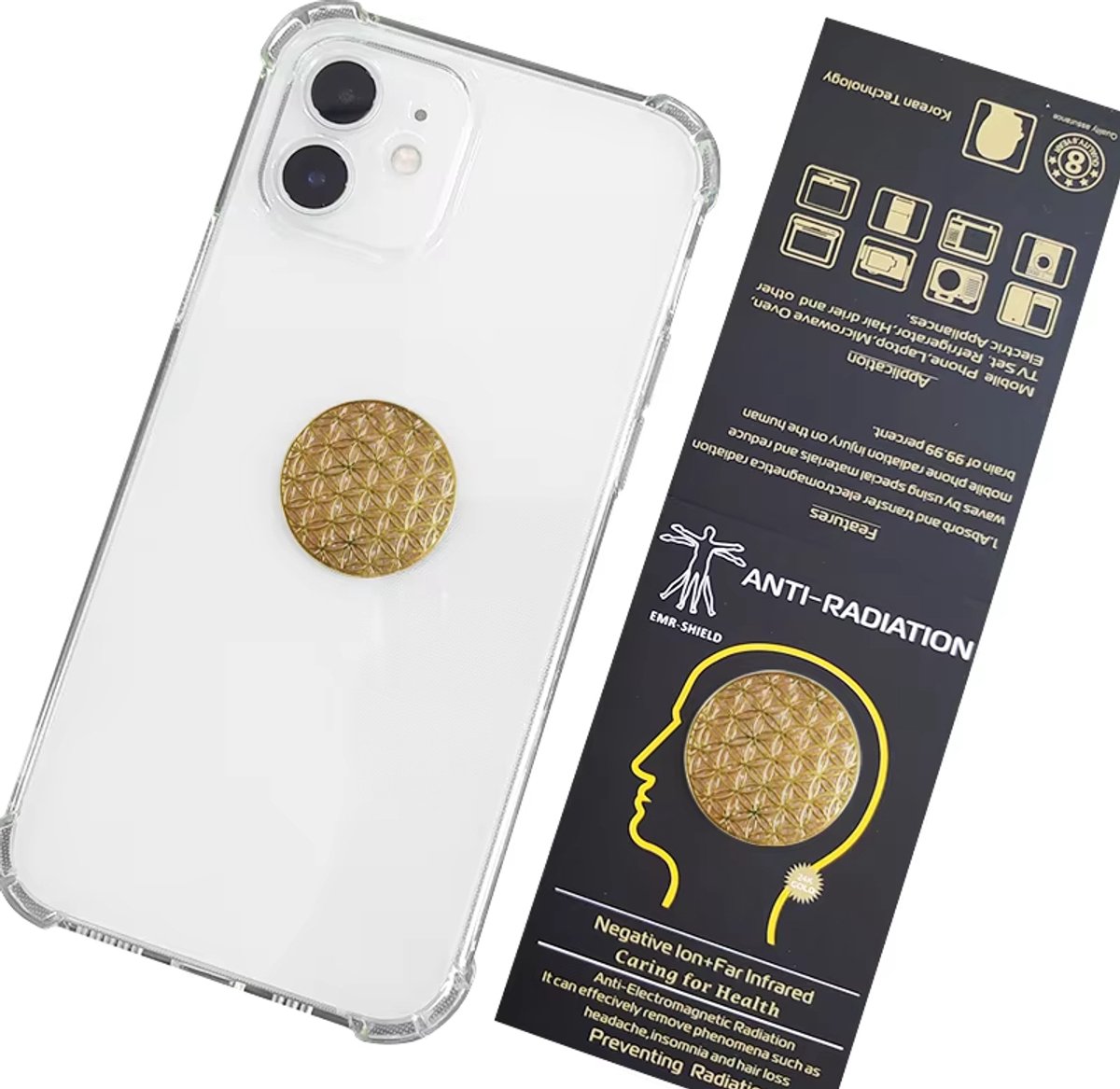 Set van 5 Gouden Anti-Straling Stickers voor Mobiele Telefoon – Ronde Gezondheidsbeschermers tegen Elektromagnetische Straling – EMF Bescherming, Stralingswerende Sticker, Telefoon Accessoires, Anti-Radiatie