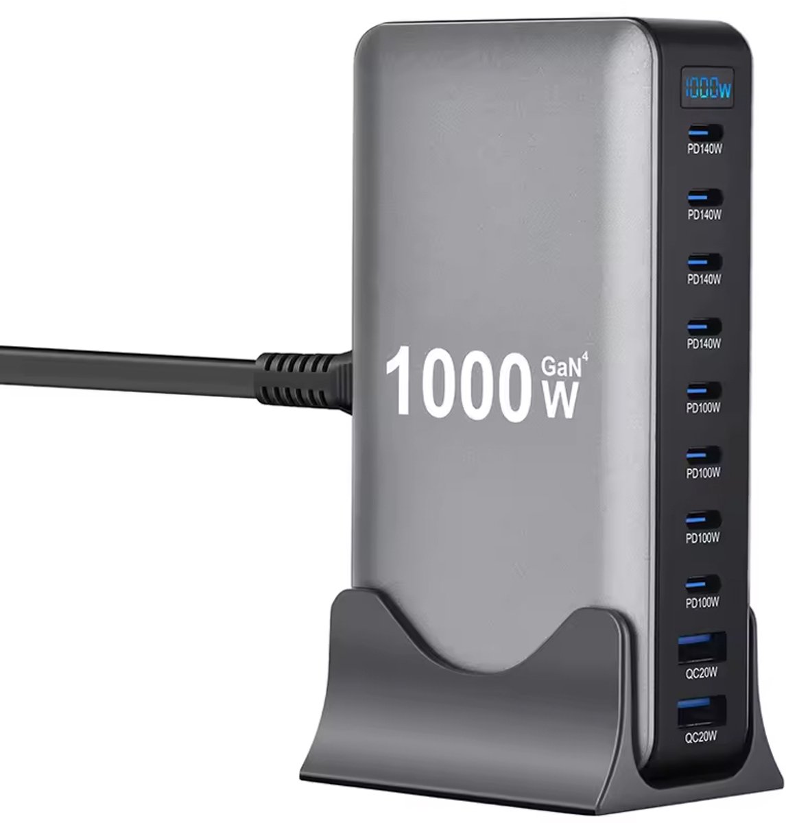 GaN4 1000W Snellader – 140W PD – USB‑C/USB‑A - Desktop Oplader - Voor Laptop & Smartphone