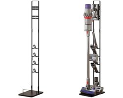 PromoHome Stofzuigerhouder - Metaal, Zwart - 4 Verstelbare Haken - Boorvrije Montage - Geschikt voor Dyson V6 V7 V8 V10 V11 V12 V15 en Andere Draadloze Stofzuigers - Wandbevestiging voor Opbergen Accessoires