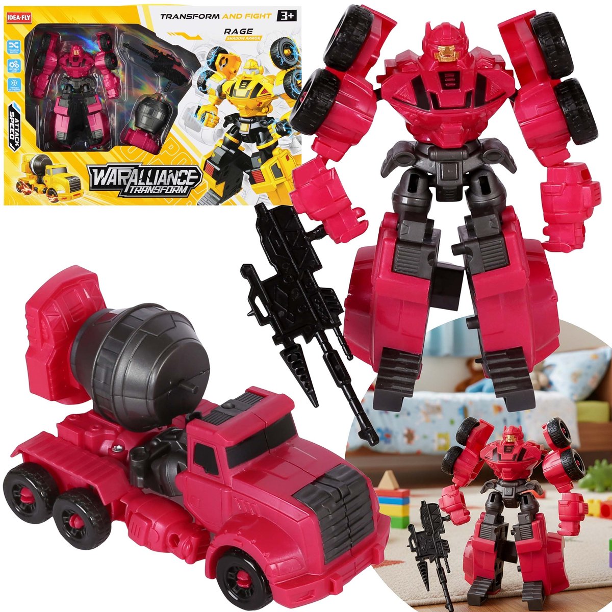 ROBOT transformerend speelgoed, roze robot auto 2in1, speelgoed voor kinderen 3+ MEGA CREATIVE