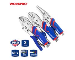WORKPRO WP201003 – Griptangenset – 3-delig – CR-V Staal – Rechte & Gebogen Bek – Voor Loodgieterswerk & Metaalbewerking
