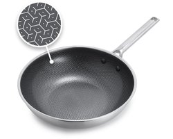 GreenPan Apex Wok - 28cm - PFAS-vrij - Inductie wok - Keramsich - Honingraat- Ovenbestendig tot 220°C - Vaatwasserbestendig - RVS handgrepen – Roestvrijstaal