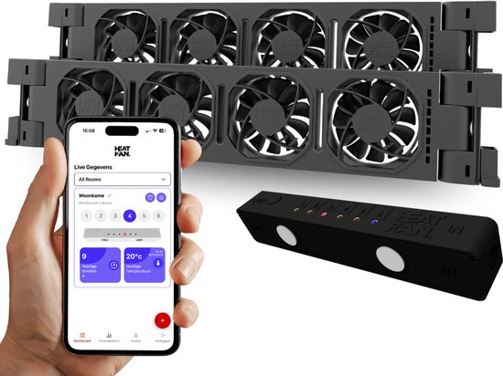 Heatfan 4 - Duo Set - Zwart - Ventilateur de radiateur - Ventilateur de radiateur - avec contrôleur WIFI - Ventilateur de radiateur économe en énergie pour le Chauffage - Convient aux radiateurs de 80 cm à 130 cm